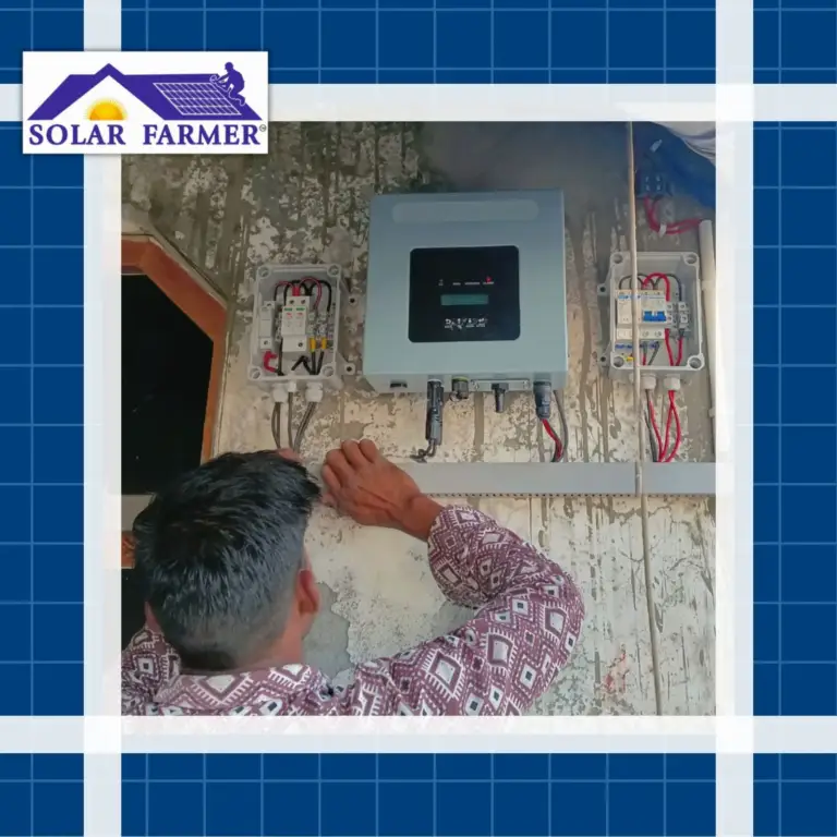 Solar inverter installed on wall for energy conversion